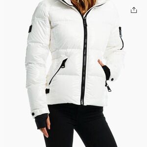 NWT SAM. Women's White Quilted Puffer Jacket with Black Trim